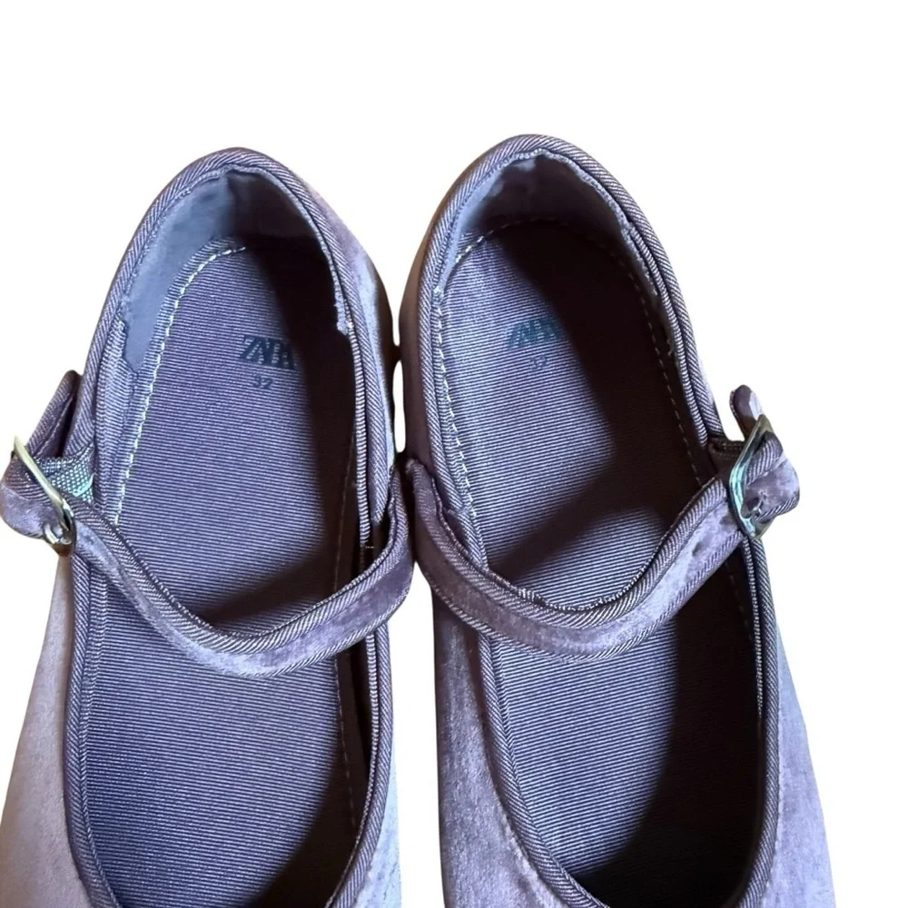 ZARA Girls Purple Velvet Mary Jane Flats Buckle Dress Shoes EU 32 US 1–2